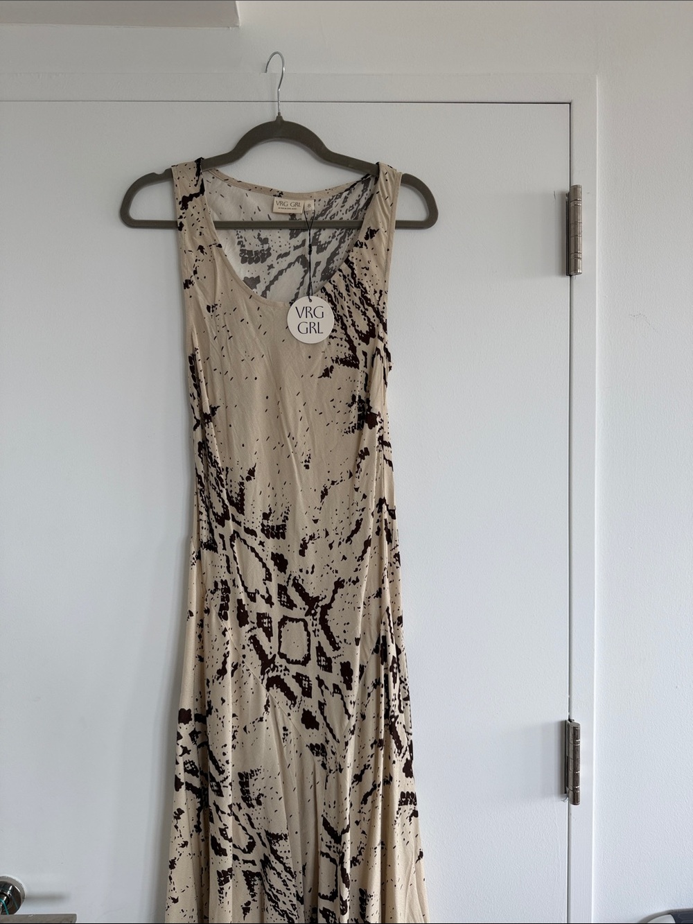 VRG GRL Beige Snake-Print Sleeveless Maxi Dress NWT